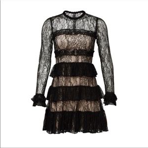 ALEXIS Black Lace Sally Ruffle Long Sleeved Dress Size XS